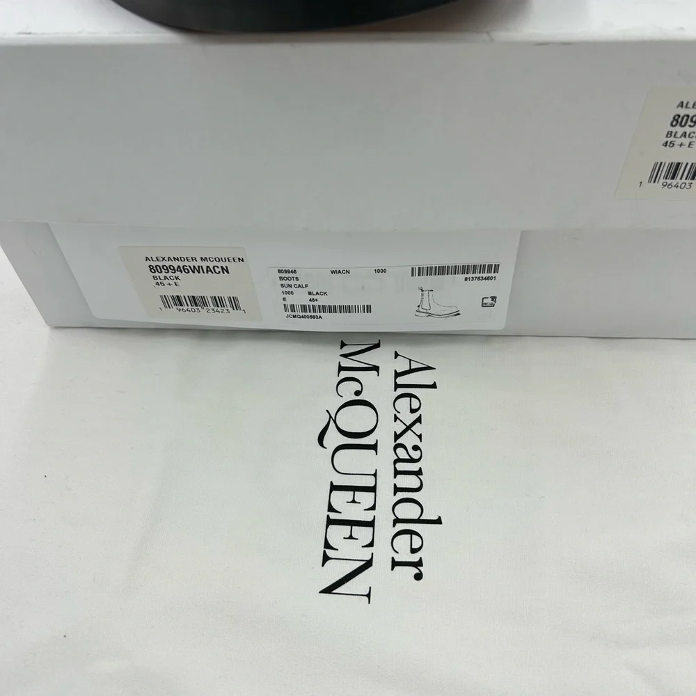 Men's Alexander, McQueen trunk Chelsea boots in black calf  leather size 45.5